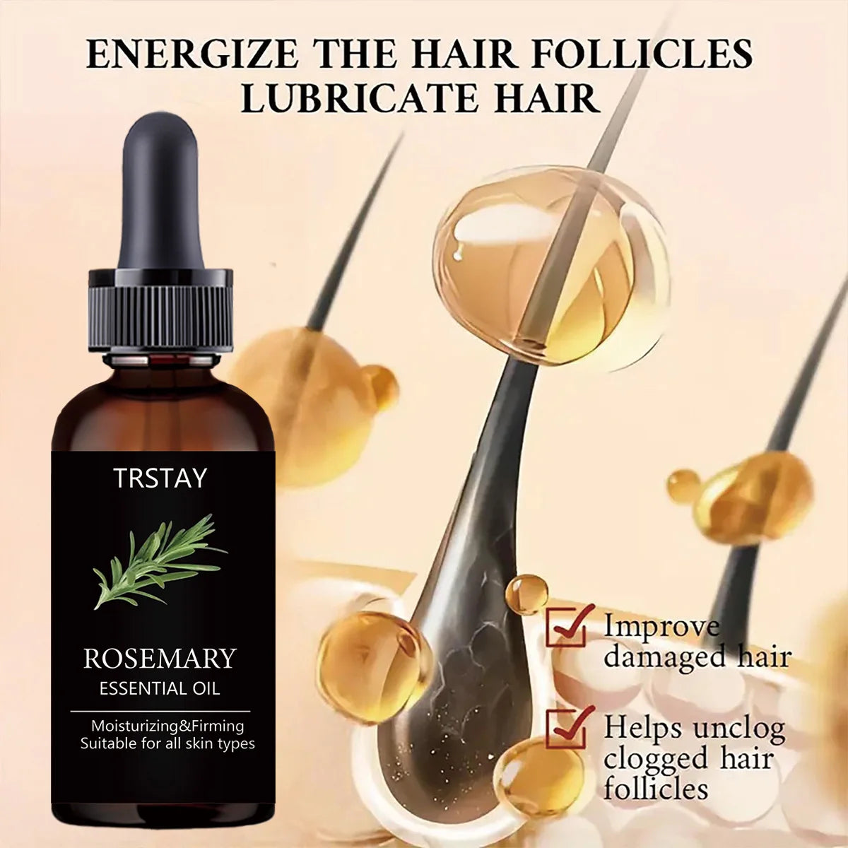TRSTAY Rosemary Essential Oil for Hair Care Improves Damaged Hair Dredges Blocked Follicles Activates And Growth Lubricates Hair