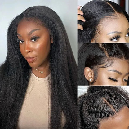 34 Inch 13X4 Transparent Yaki Kinky Straight Lace Front Human Hair Wigs For Women Curly 4X4 Closure Wig Pre Plucked Wig On Sale