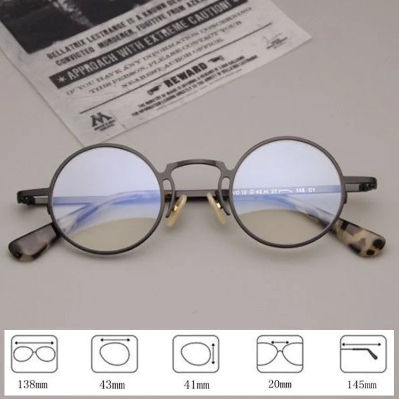 MOMOJA Small Face Retro Round Pure Titanium Glasses Men and Women Ultra-light Fashion Optical Prescription Eyeglasses Frames V10