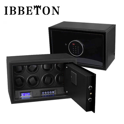 Black Watch Winder Security Safe for Automatic Watches with Digital Lock Faux Leather Finish and Interior Backlight 20slot