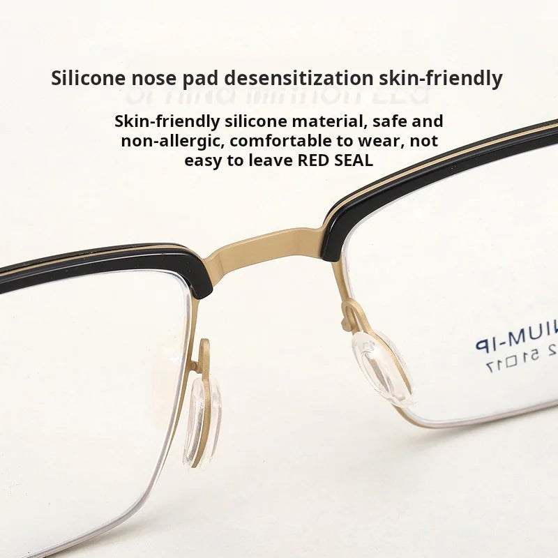 TFTB Luxury Pure Titanium Men's Glasses Square Screwless Design Stylish Ultra-light Optical Prescription Eyeglasses Frame 8012