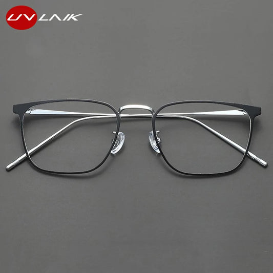 UVLAIK Simple Glasses Frame Men Ultralight Metal Square Anti Blue Light Transparent Lens High Quality Eyeglasses