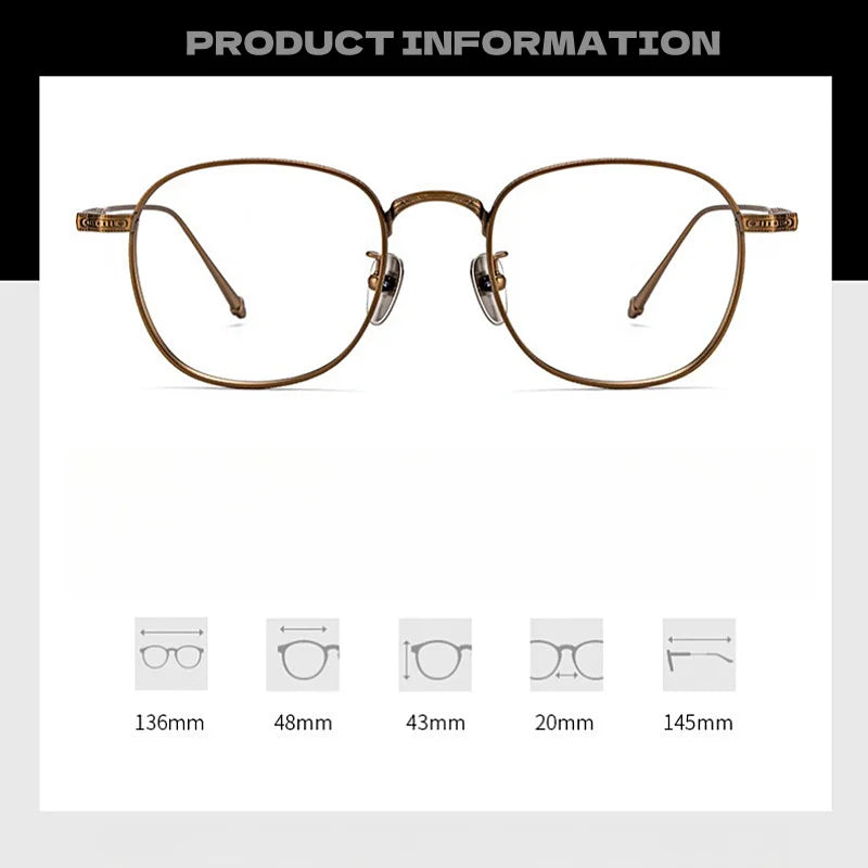 New Pure Titanium Women's Glasses Frame Retro Square Frame Myopia Glasses Frame Ultra-light Optical Prescription Glasses For Men