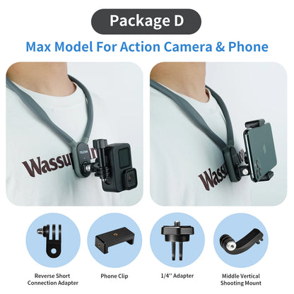 TELESIN Neck Hold Mount for GoPro Hero 13 12 11 10 9 8 7 6 5 Insta360 DJI Osmo Action Smartphone Magnetic GoPro Accessories