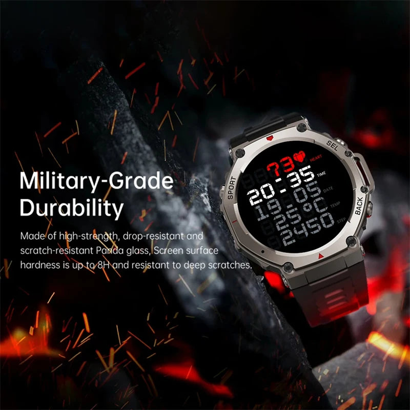 2025 Military Smart Watch for Men Bluetooth Call 5ATM Waterproof Built-in GPS Compass Barometric Altimeter Sports Watches