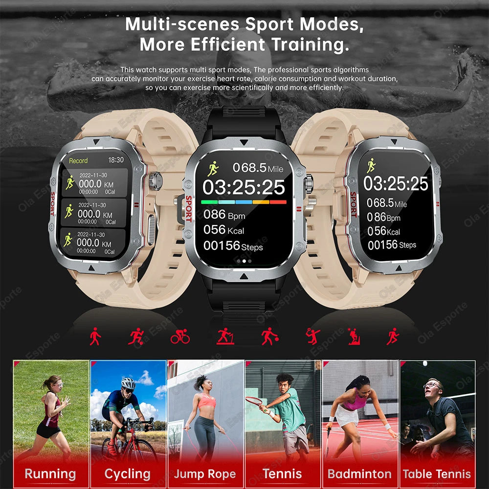 New 2.19'' AMOLED Screen BT Call Smartwatch Heart Rate Monitor IP68 5ATM Outdoor Sports Fitness Tracker Military Smart Watch Men