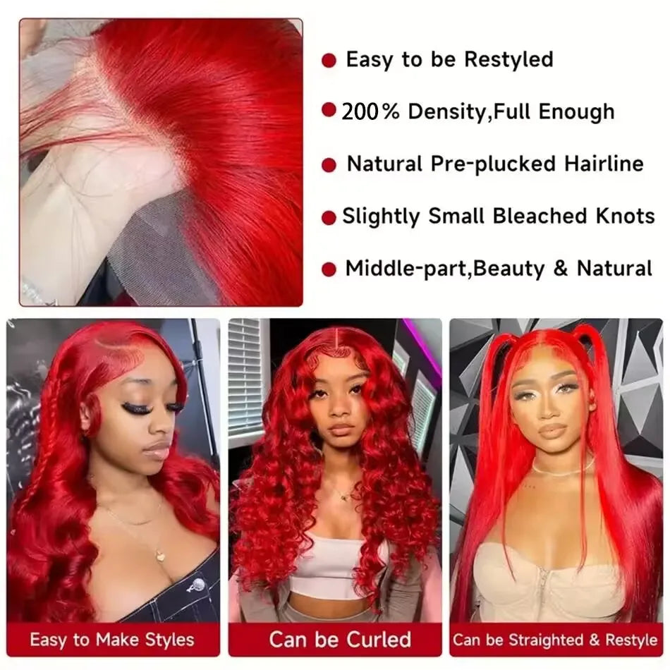 30 36 40 Inch 13x4 13x6 Straight Lace Frontal Wigs Hot Red Front Human Hair Wig 4x4 5X5 Closure Wig Pre Plucked For Women