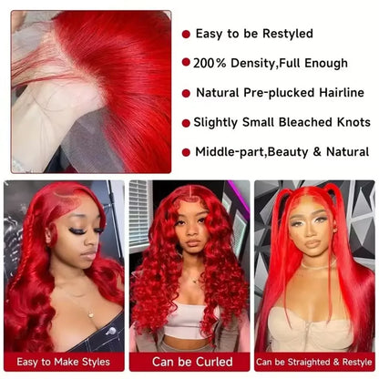 30 36 40 Inch 13x4 13x6 Straight Lace Frontal Wigs Hot Red Front Human Hair Wig 4x4 5X5 Closure Wig Pre Plucked For Women