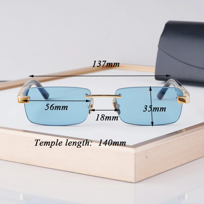 THE ARTIST III Designer Rimless Sunglasses Rectangle Men Alloy Acetate Germany Brand Trendy Classical High Quality Women UV400