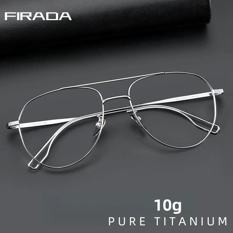 FIRADA New Fashionable Comfortable Pilot Glasses Retro Double Beam Pure Titanium Prescription Eyewear Frames For Men 061-C