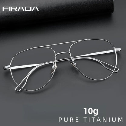 FIRADA New Fashionable Comfortable Pilot Glasses Retro Double Beam Pure Titanium Prescription Eyewear Frames For Men 061-C