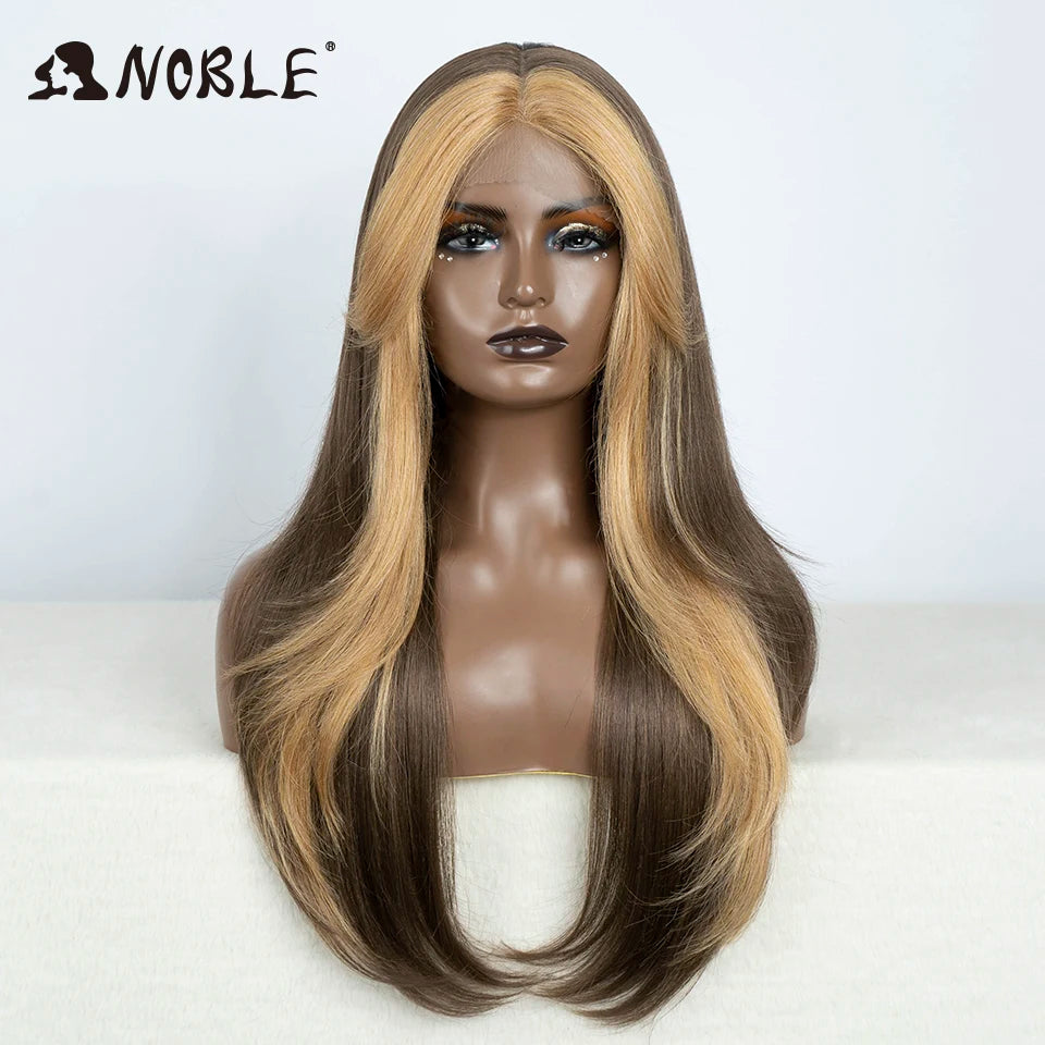 Noble Synthetic Lace Front Wig 26" Straight Ombre lace Cosplay Wig  Lace Part Wig Blonde Wigs For Women Wig synthetic Lace Wig