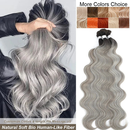 26 Inches Ombre Brown Blond 27/613 Body Wave Sliver White Gray Bundles Hair Weave High Temperature Synthetic Fake Hair Extension