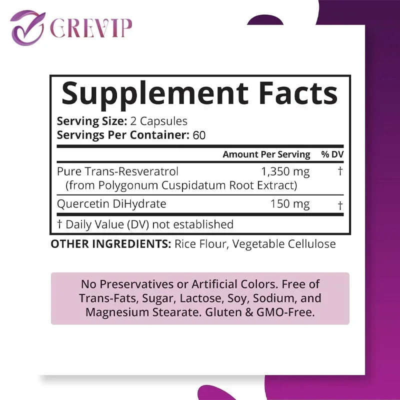 Trans-Resveratrol - Supports Brain Function, Promotes Joint and Heart Health, and Fights Aging