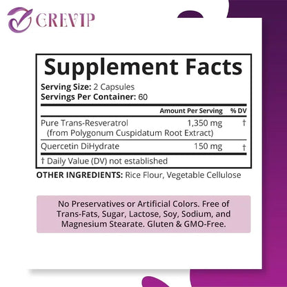 Trans-Resveratrol - Supports Brain Function, Promotes Joint and Heart Health, and Fights Aging