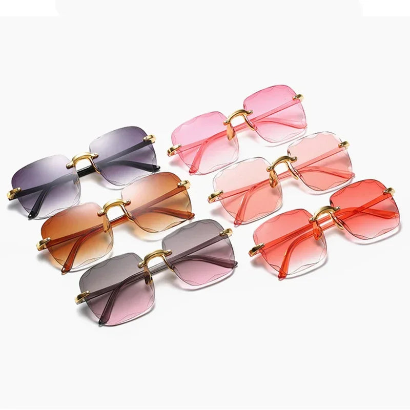 Square Rimless Women Sunglasses Fashion Gradient Lenses Sun Glasses Lady Vintage Classic Designer Shades UV400 Gafas De Sol