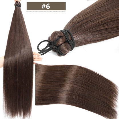 Magicae 28Inches 3Pcs Dark Brown Twist Crochet Braiding Ombre Blond Straight Hair Bundles Extension High Temperature Synthetic