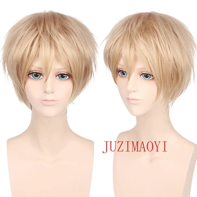 New Concubine Synthetic Bob Men's Short Straight Hair Cover Fake Cosplay Wig Ombre Green Black Blue Blonde Hairpiece
