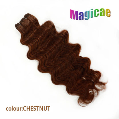 Magicae Synthetic Hair 30 Inch Body Wave Hair Bundles 200G Ombre Blond Brown Weave Ponytail Hair Extensions Heat Resistant Hair.