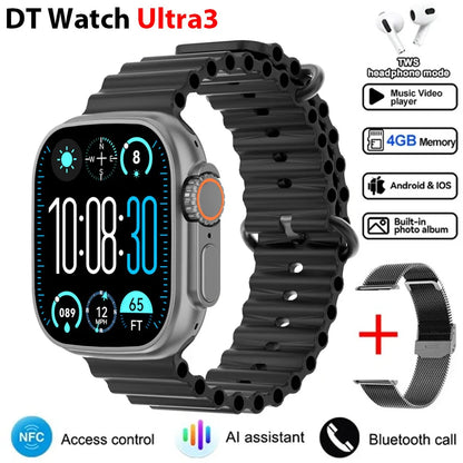 2025New DT Ultra 3 Pro Google map NFC Smartwatch 32G Memory Music Video NFC Bluetooth Call Waterproof Smartwatch For Android iOS