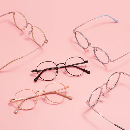 Colorful Retro Round Men Women Stylish Spectacle Small Metal Full Rim Oval Pink Eyeglasses Frame For Optical Prescription Lenses