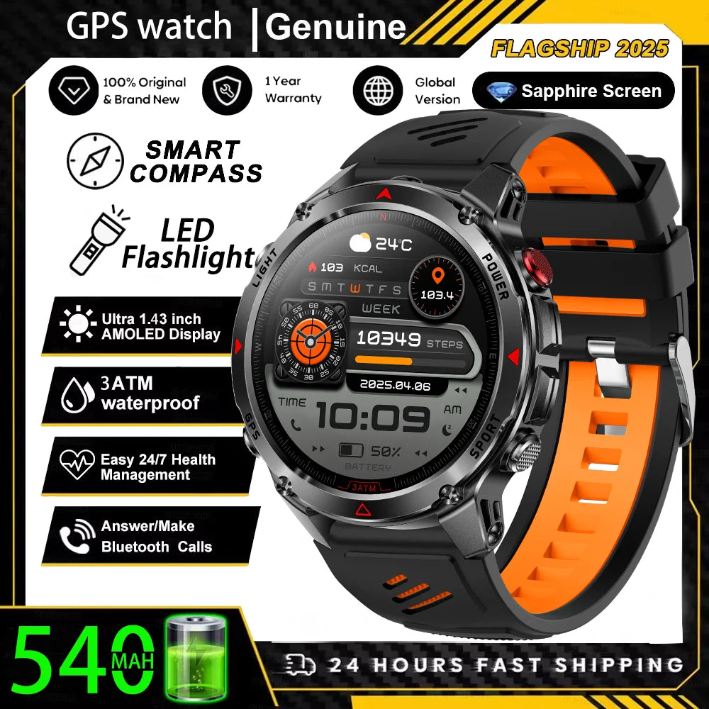 Military T-Rex 3 GPS Waterproof Smart Watch 1.46"HD AMOLED Built-in 6 Frequency Satellite Outdoors Sports Fitness Smart Bracelet