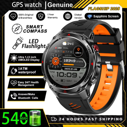 Military T-Rex 3 GPS Waterproof Smart Watch 1.46"HD AMOLED Built-in 6 Frequency Satellite Outdoors Sports Fitness Smart Bracelet