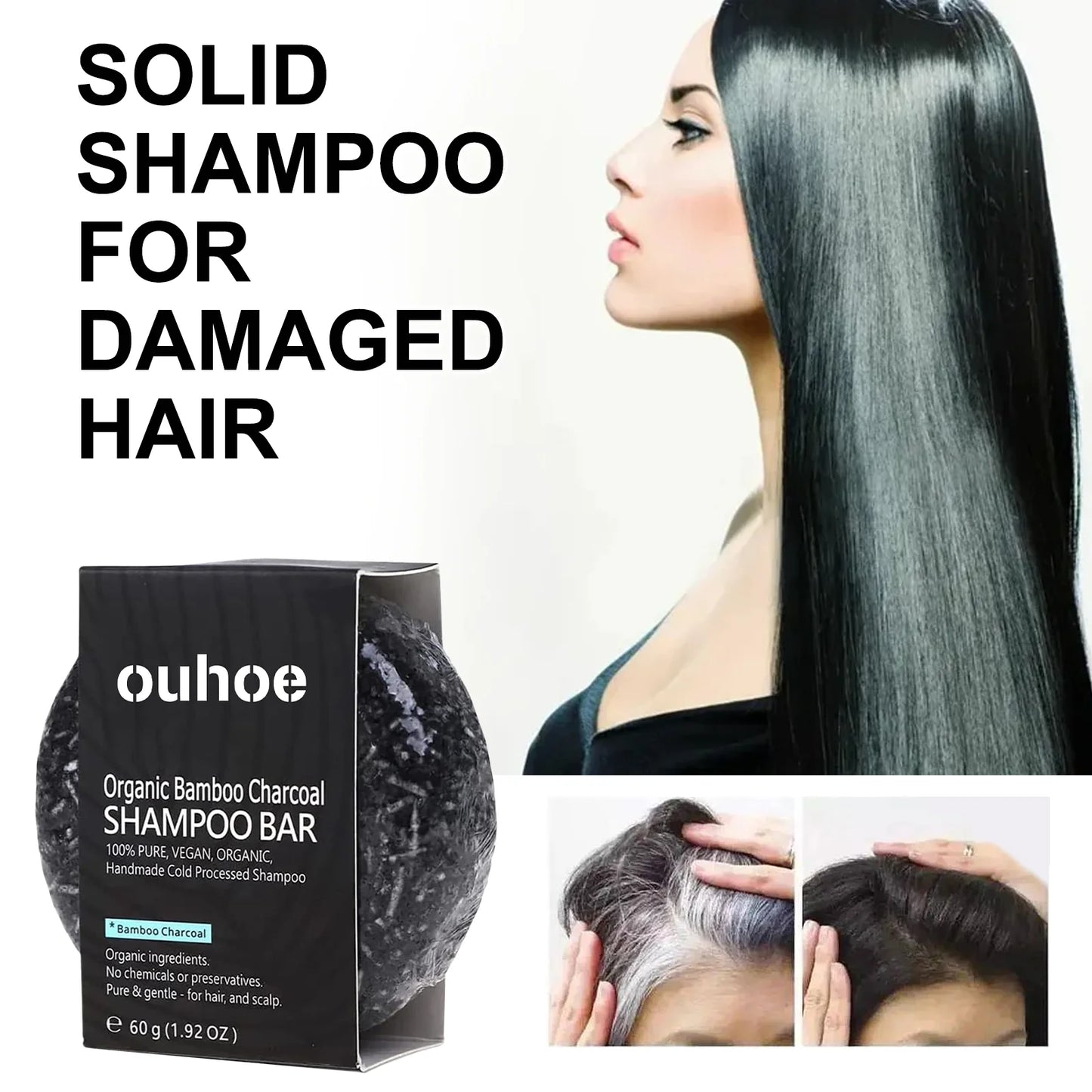 Bamboo Charcoal Shampoo Bar Scalp Care Deep Cleansing Hair Soap Coconut Oil Olive Oil for Dry Damaged Hair Strengthen Roots 60g