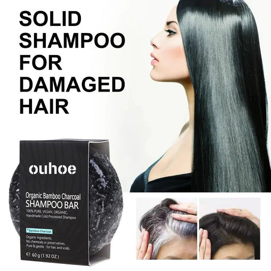 Bamboo Charcoal Shampoo Bar Scalp Care Deep Cleansing Hair Soap Coconut Oil Olive Oil for Dry Damaged Hair Strengthen Roots 60g