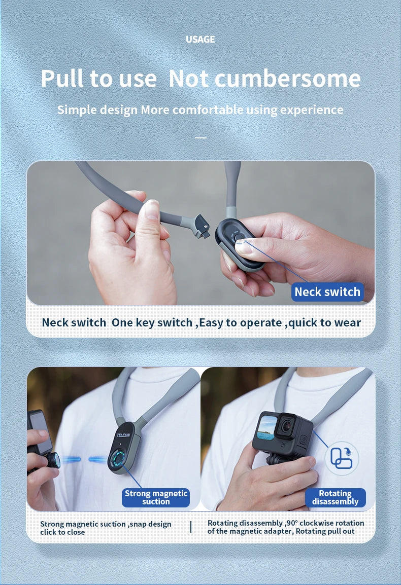 TELESIN Neck Hold Mount for GoPro Hero 13 12 11 10 9 8 7 6 5 Insta360 DJI Osmo Action Smartphone Magnetic GoPro Accessories