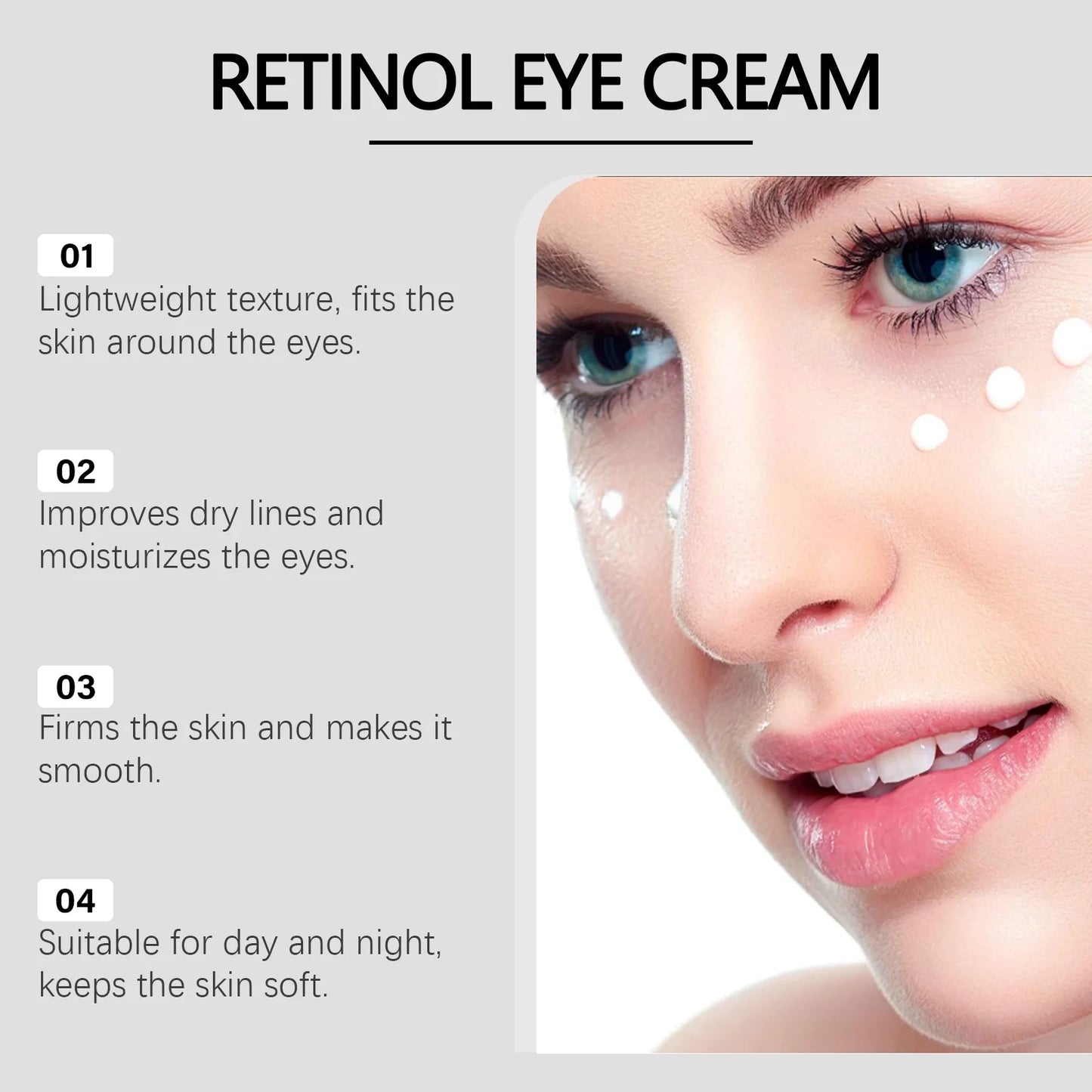 Jaysuing Retinol Roller Eye Cream Reduce Eyes Puffiness Moisturizing Care Cream Brightening Firming Lifting Under the Eyes Cream