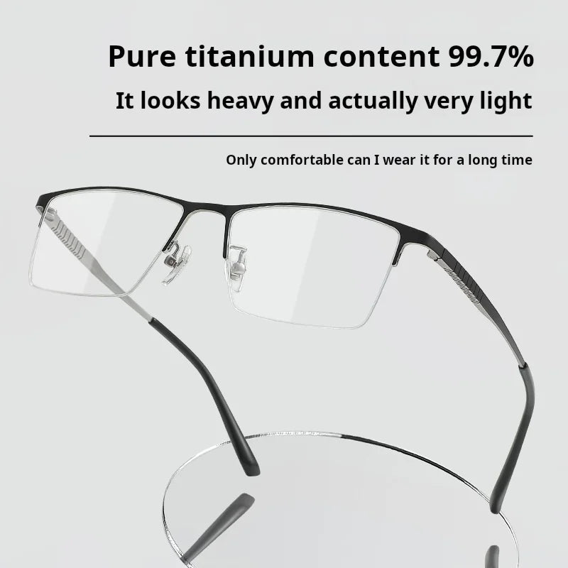 TFTB Business Men's Half-frame Glasses High-quality Pure Titanium Square Flexible Optical Prescription Eyeglasses Frame X69772