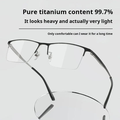 TFTB Business Men's Half-frame Glasses High-quality Pure Titanium Square Flexible Optical Prescription Eyeglasses Frame X69772