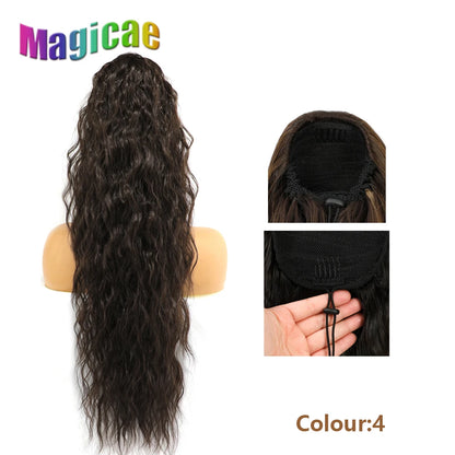 Magicae Long Synthetic Water wave Ponytail Heat resistant Hairpiece Drawstring Hair Clip Ombre Brown Blonde Hair Extensions Pony