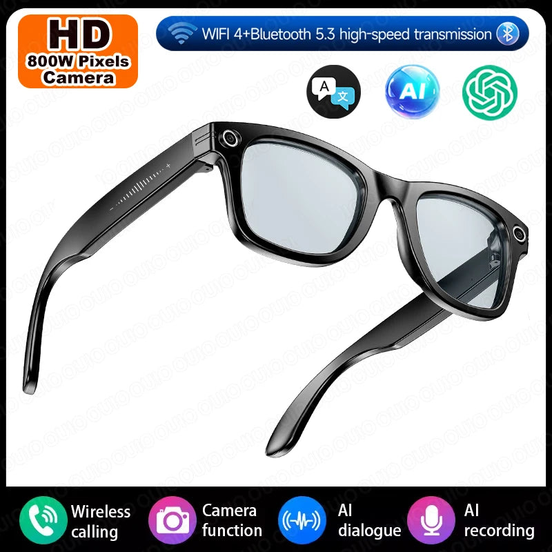 HD 800W Camera Smart Glasses AI Photo Recognition Answer Translation WIFI Image Transmission Color-Changing Lens Smart Glasses