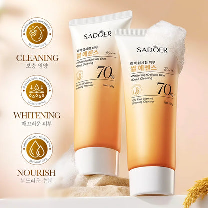 SADOER Rice Essence Whitening Facial Cleanser Moisturizing Anti-Aging Face Cleansing Face Wash Foam Cleanser Skin Care Products