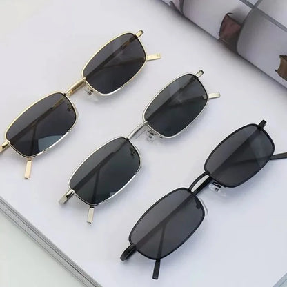 Retro Metal Small Square Glasses Women Men Silver Black Narrow Frame Sunglasses Simple Versatile Sunglasses Fashion Accessories