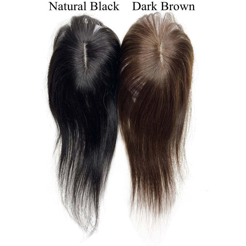 7x8cm Slik Base Human Hair Toppers For Women Clip In Topper With 3D Air Bangs Hairpieces for Hair Loss Volume Cover Grey Hair