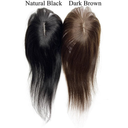 7x8cm Slik Base Human Hair Toppers For Women Clip In Topper With 3D Air Bangs Hairpieces for Hair Loss Volume Cover Grey Hair