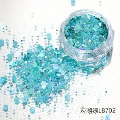 10g Laser Nail Glitter Flakes Mix-Hexagon Holographic Sparkly Powder Nail Art Decoration Loose Reflective Mermaid Chunky Sequins
