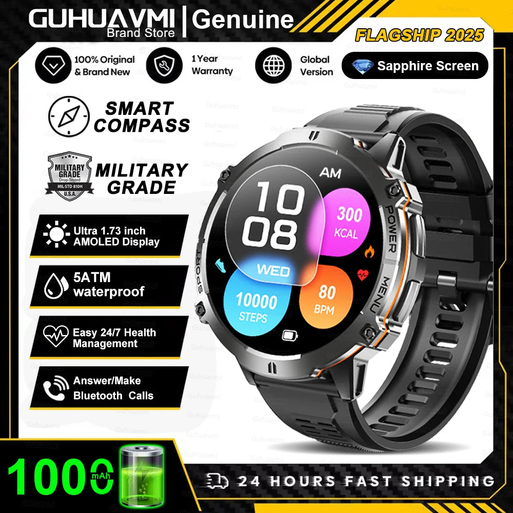 GUHUAVMI TANK X3 ULTRA 2 Smartwatch 1.73" AMOLED Screen 5ATM&IP69K Durable 1000mAh Battery GPS Sports Fitness Track Smart Watch