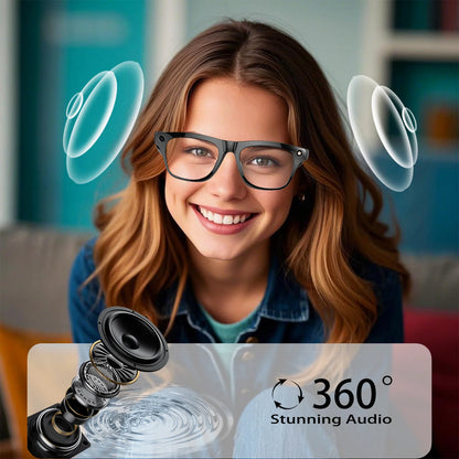 Smart Glasses With AI,Bluetooth Music Glasses With 140+ Translation,Anti-Blue Light Lenses,Camera Glasses For Travel Meeting