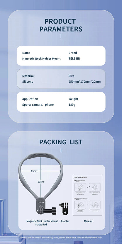 TELESIN Neck Hold Mount for GoPro Hero 13 12 11 10 9 8 7 6 5 Insta360 DJI Osmo Action Smartphone Magnetic GoPro Accessories