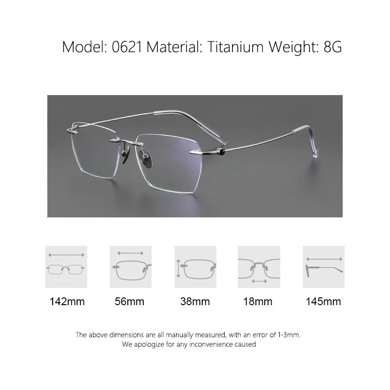 Fashion Rimless Business Eyewear Ultra Light Pure Titanium Spectacle Big Size Luxur Glasses Men Optical Prescription Eyeglasses