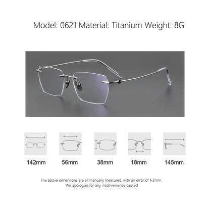 Fashion Rimless Business Eyewear Ultra Light Pure Titanium Spectacle Big Size Luxur Glasses Men Optical Prescription Eyeglasses