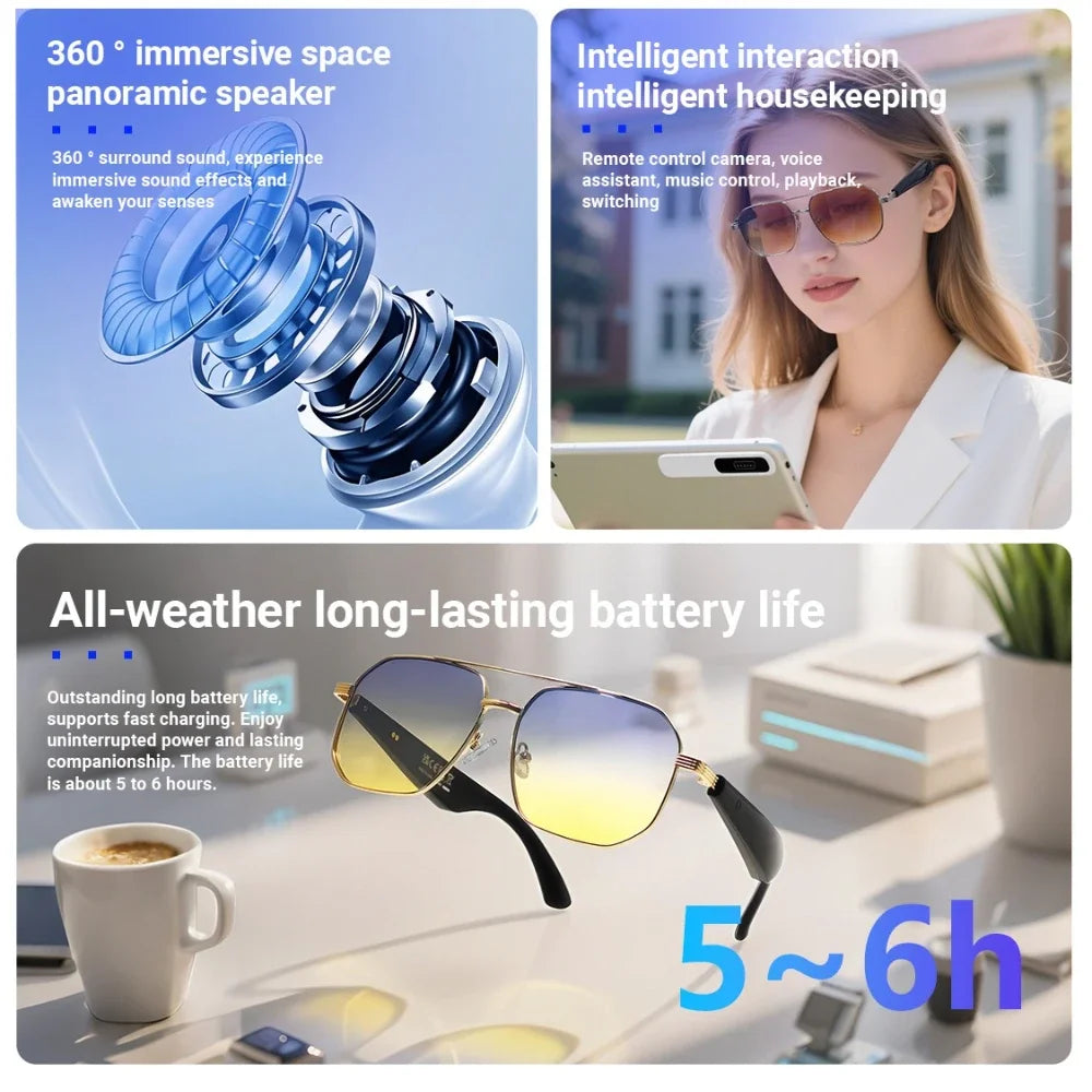 GY300 AI Smart Photochromic Glasses Multifunction Camera Bluetooth Call Voice Assistant Music Player Translate Glasses