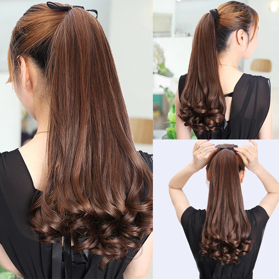 14 Inch Wavy Long Curly Hair Strap-type Pear Flower Curly Wig Ponytail Female Synthetic Fluffy Natural Shopping Commuting Wear