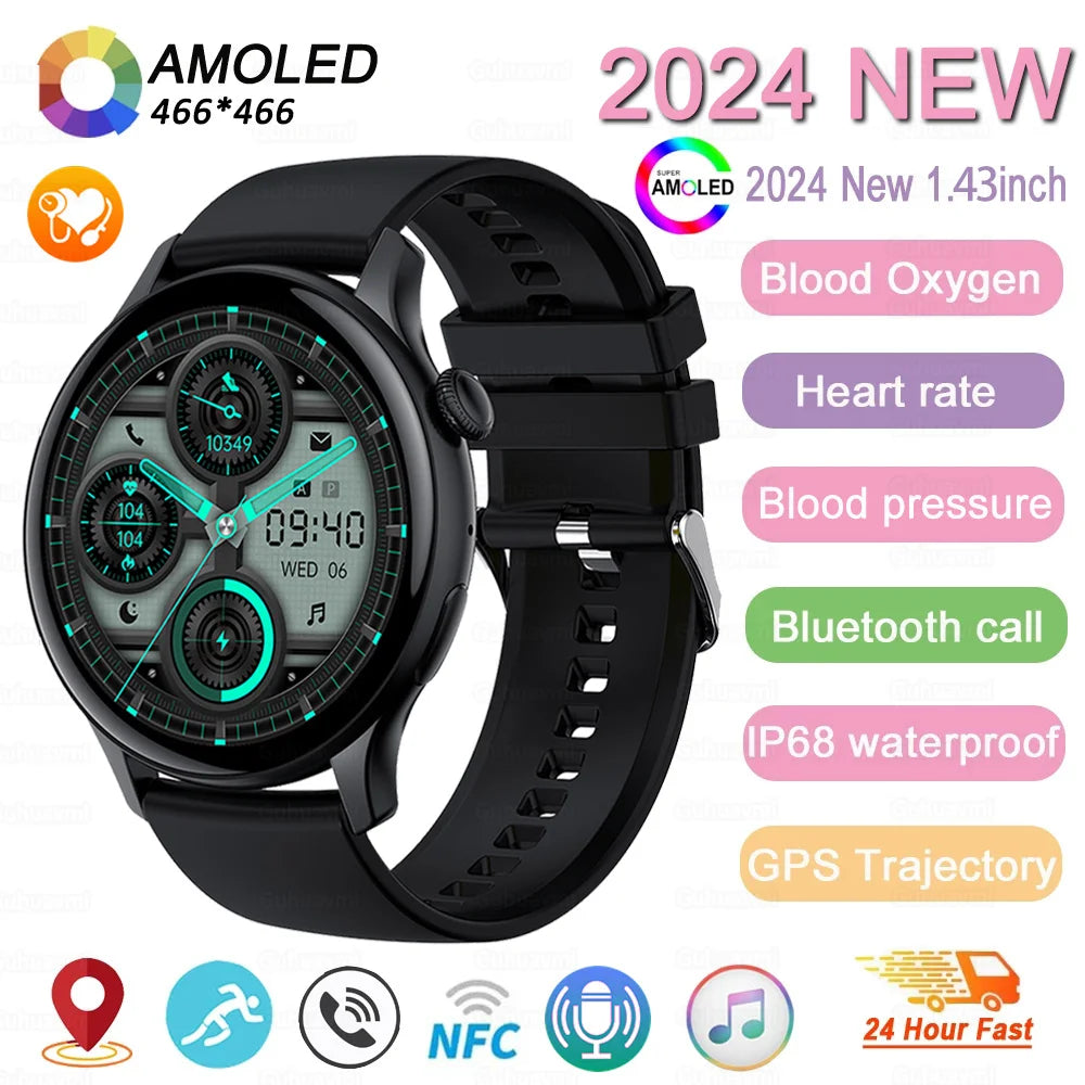 2024 New NFC Smart Watch Women 1.43 Inch AMOLED 466*466 HD Screen Always Display Sport Watch Women Bluetooth Call GPS Smartwatch
