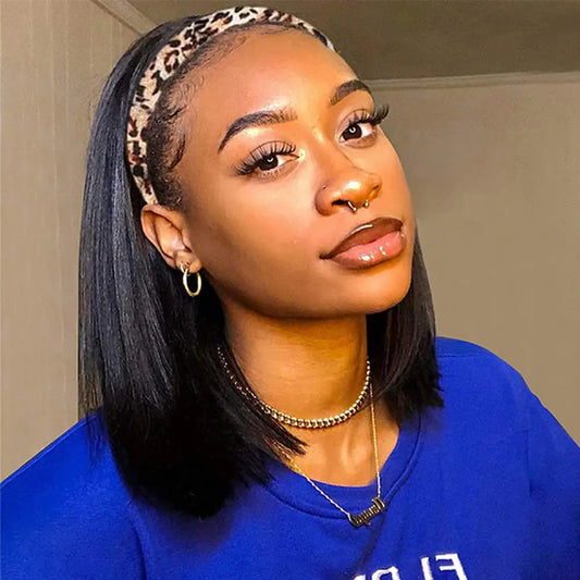 Synthetic Straight Bob Headband Wigs for Black Women Black Short Bob Headband Wig 12inch Half Wigs Wear And Go