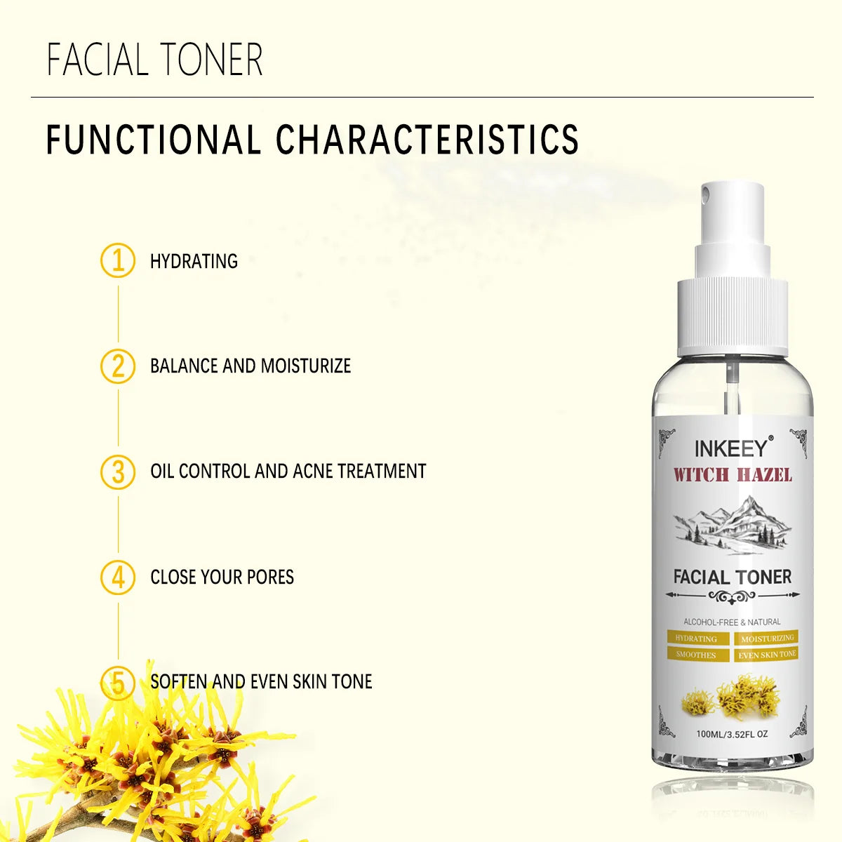 Summer Witch Hazel Toner - Refreshing, Pore Minimizing, with Aloe Vera, Rose Water, for Balanced & Hydrated Skin, Suitable for A